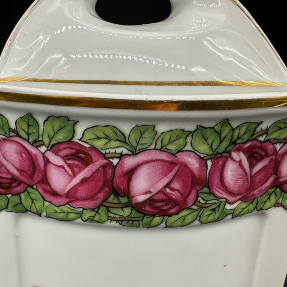 Antique German Oatmeal Canister Pink Roses Floral Kitchen Storage Pink Flowers - Picture 9 of 13